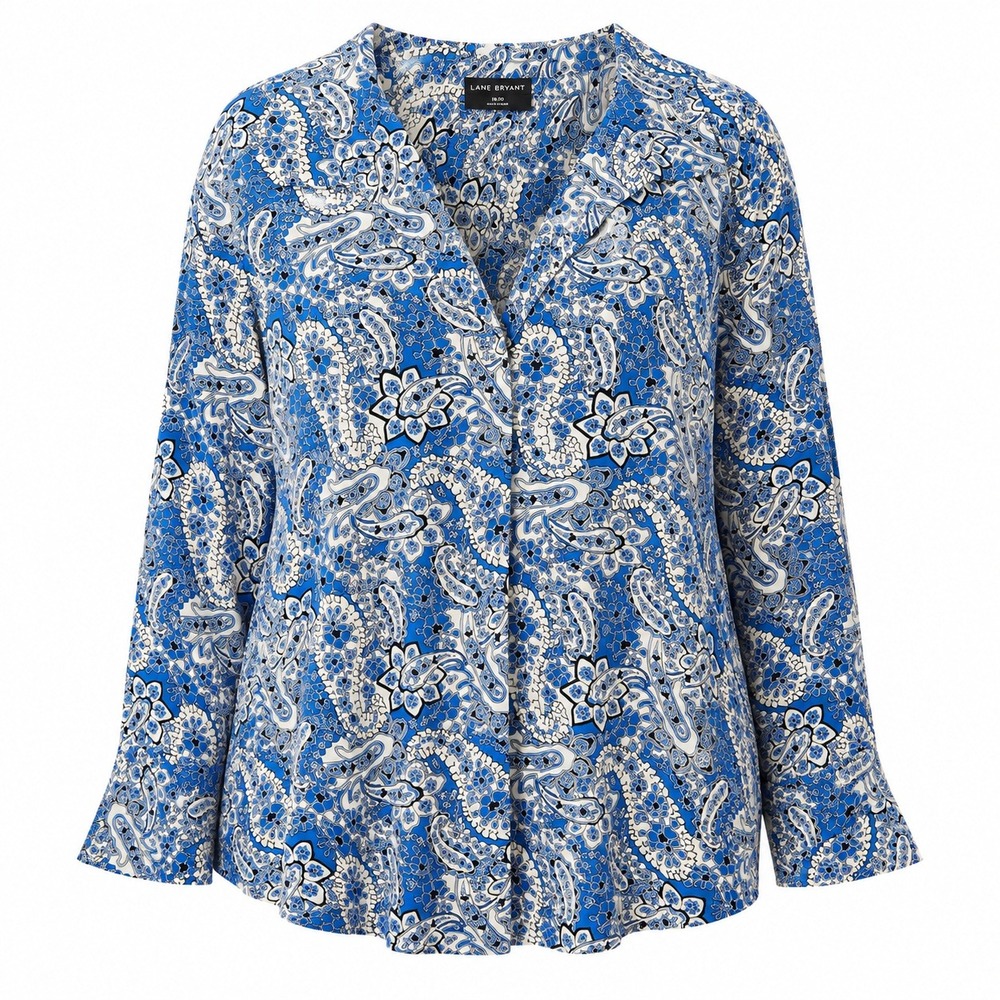 Lane Bryant Womens Blue Paisley Button Front Rayon Blouse Plus‎ Size 22/24 NEW